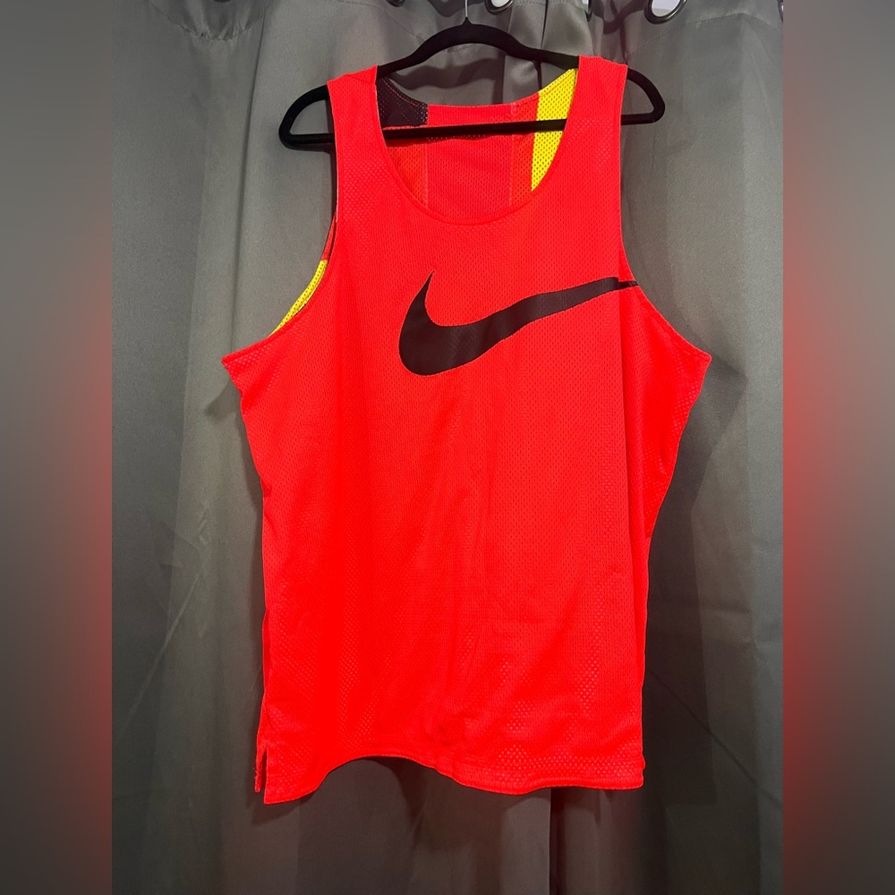 Nike Red Mesh Tank Top with Black Swoosh and Yellow Trim